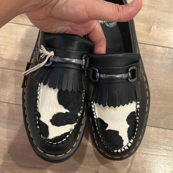 NEW Dr. Martens Adrian Snaffle Quad Platform Loafer Cow Print Unisex Size W9 M8 - Picture 11 of 16